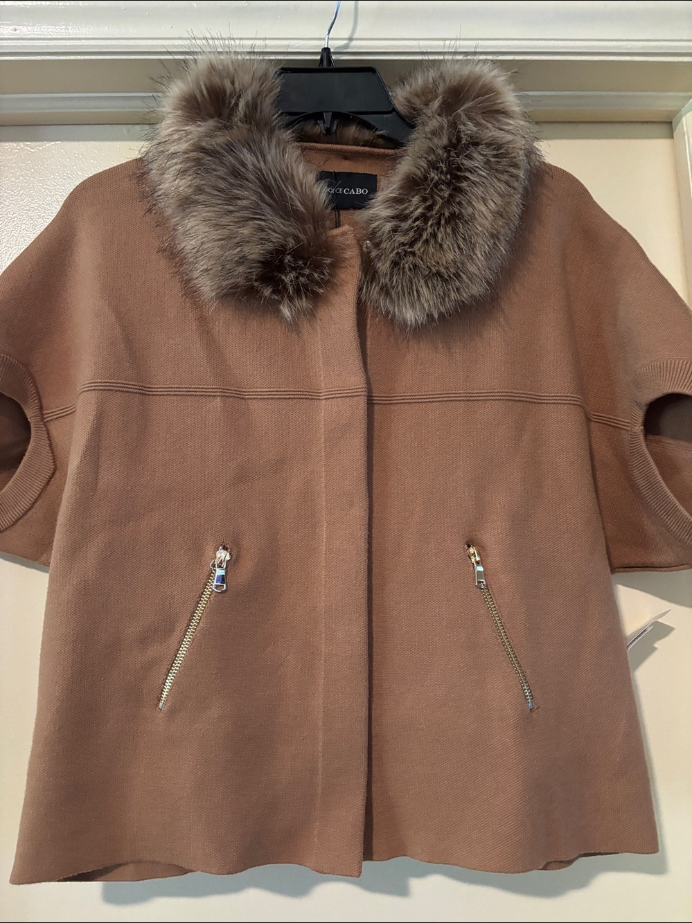 Dolce Cabo Tan Faux-Fur Collar sweater Jacket. NWT